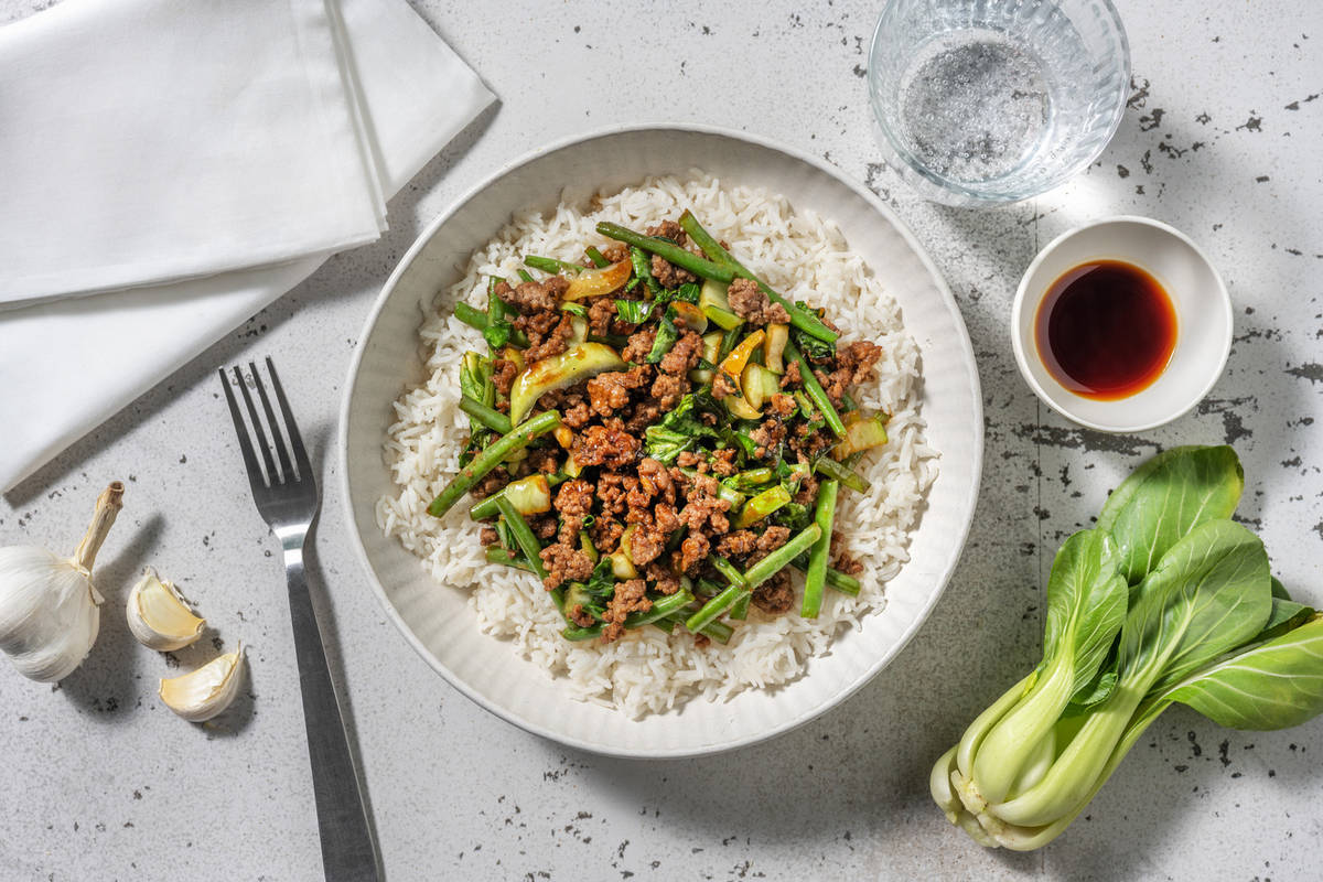 Ginger Beef Stir-Fry and Garlic Rice
