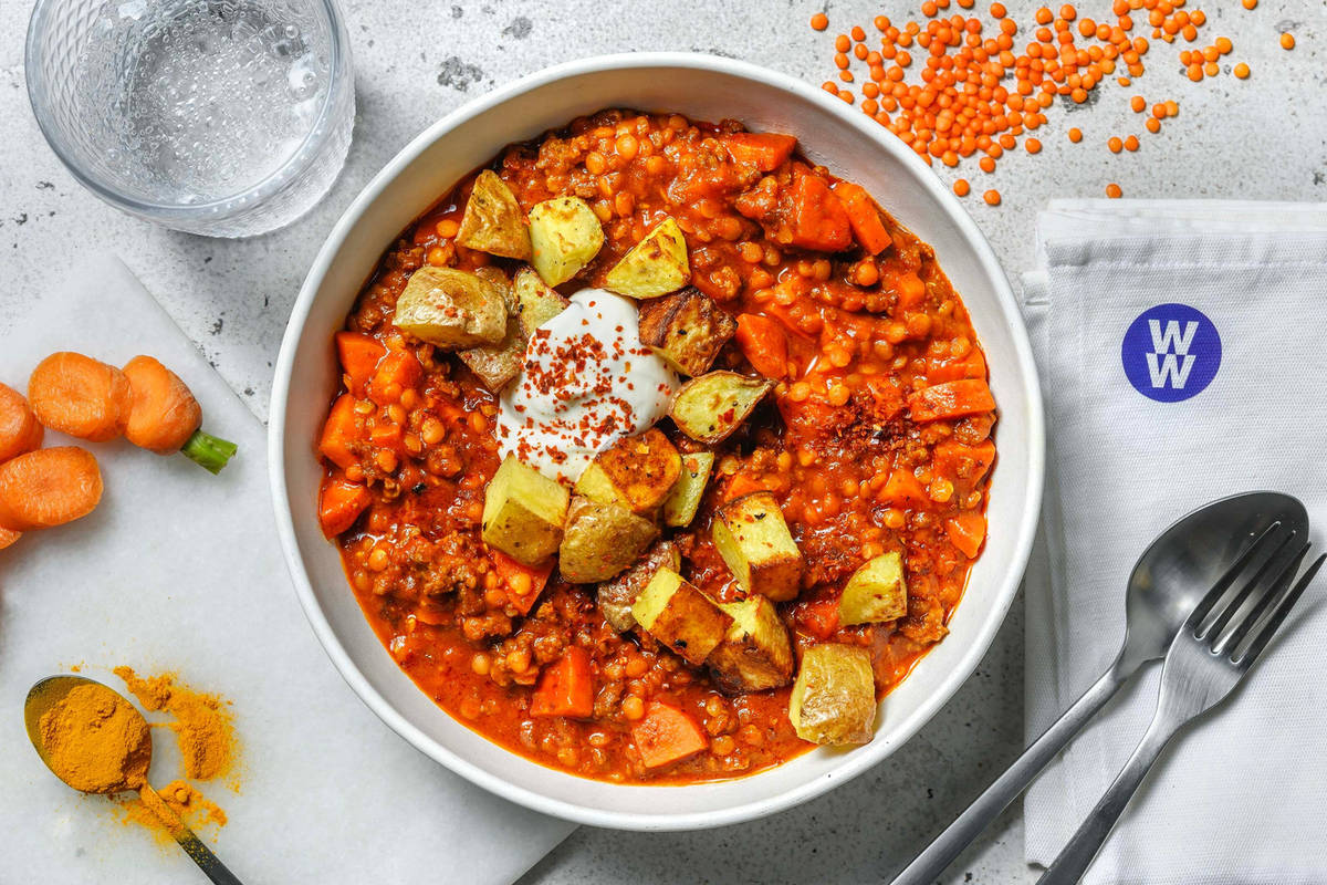 Crispy Golden Potato Topped Lamb Rogan Josh