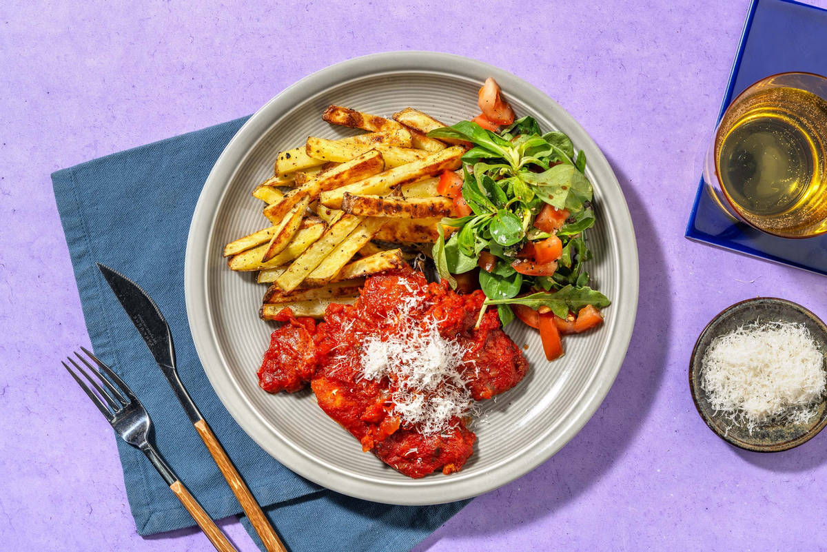 Chicken Parmigiana met zelfgemaakte frietjes