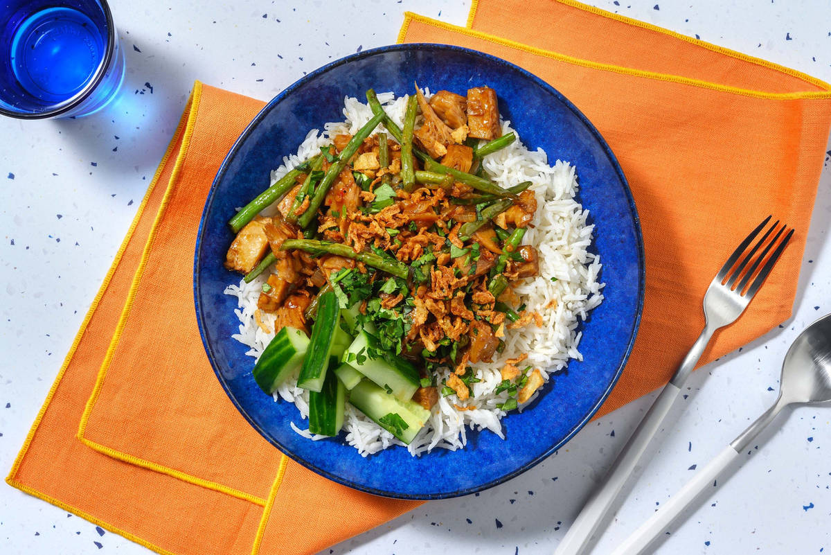 Sauté d'émincés de poulet végétarien et haricots verts
