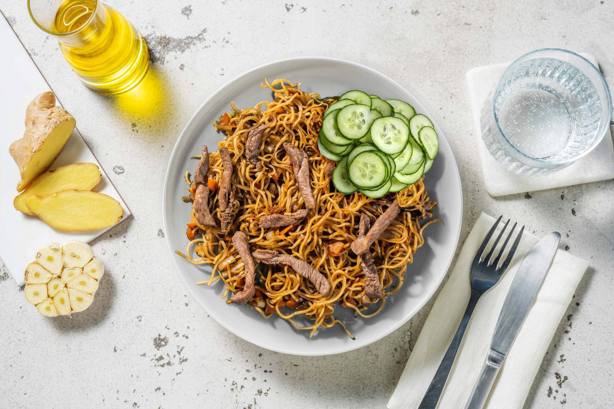 Beef teriyaki met volkoren noedels