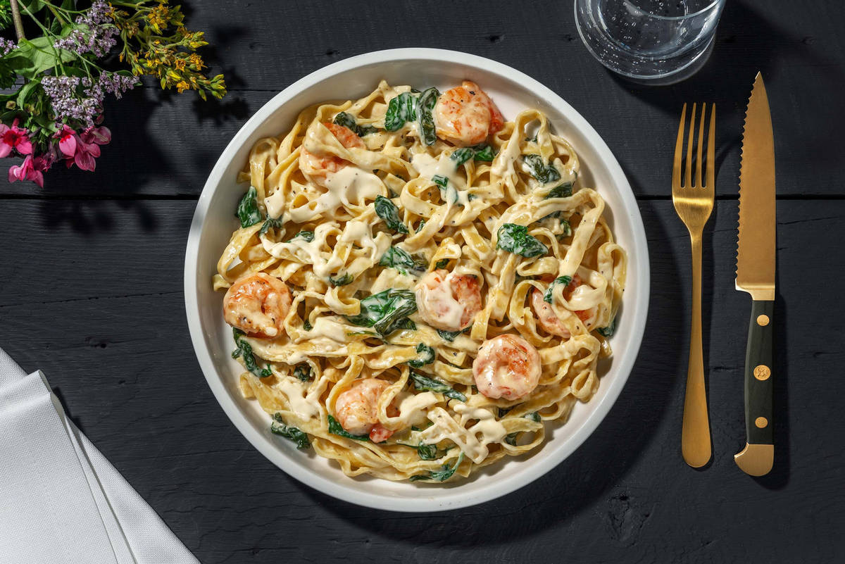 Tagliatelle agli spinaci & crevettes