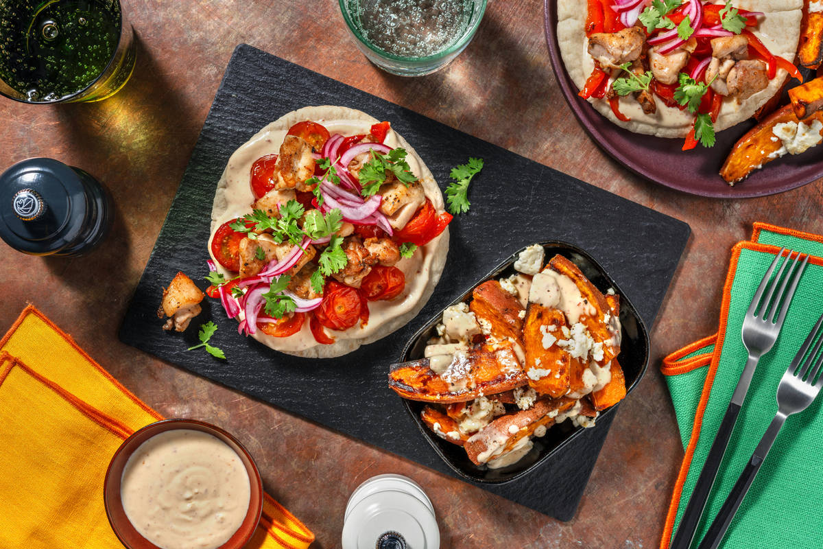 Honey Glazed Chicken and Harissa Veg Flatbread
