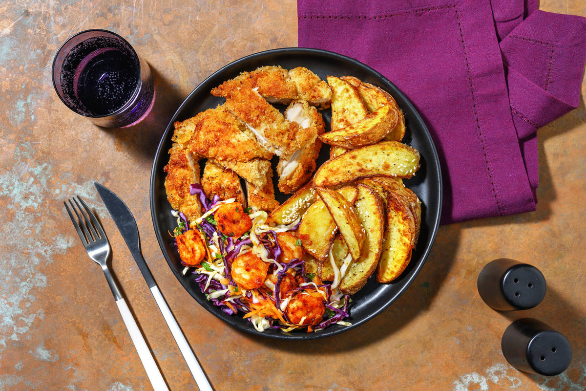 Thai Style Fried Chicken and Sticky Prawn Salad