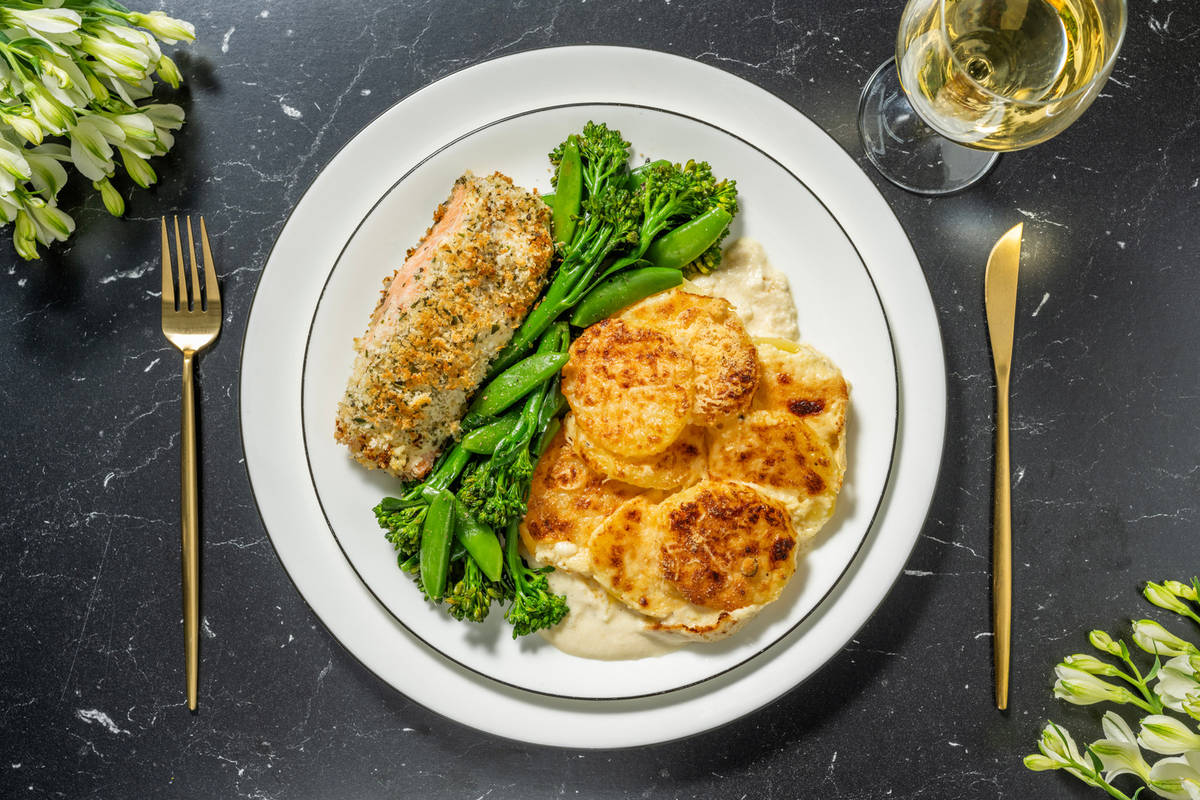 Herb Crusted Salmon Fillet and Cheesy Dauphinoise