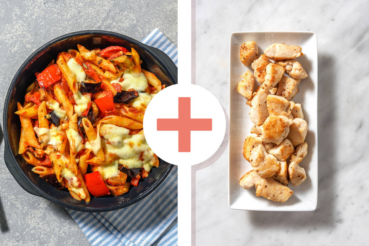 Cheesy Ratatouille Chicken Breast Pasta Bake