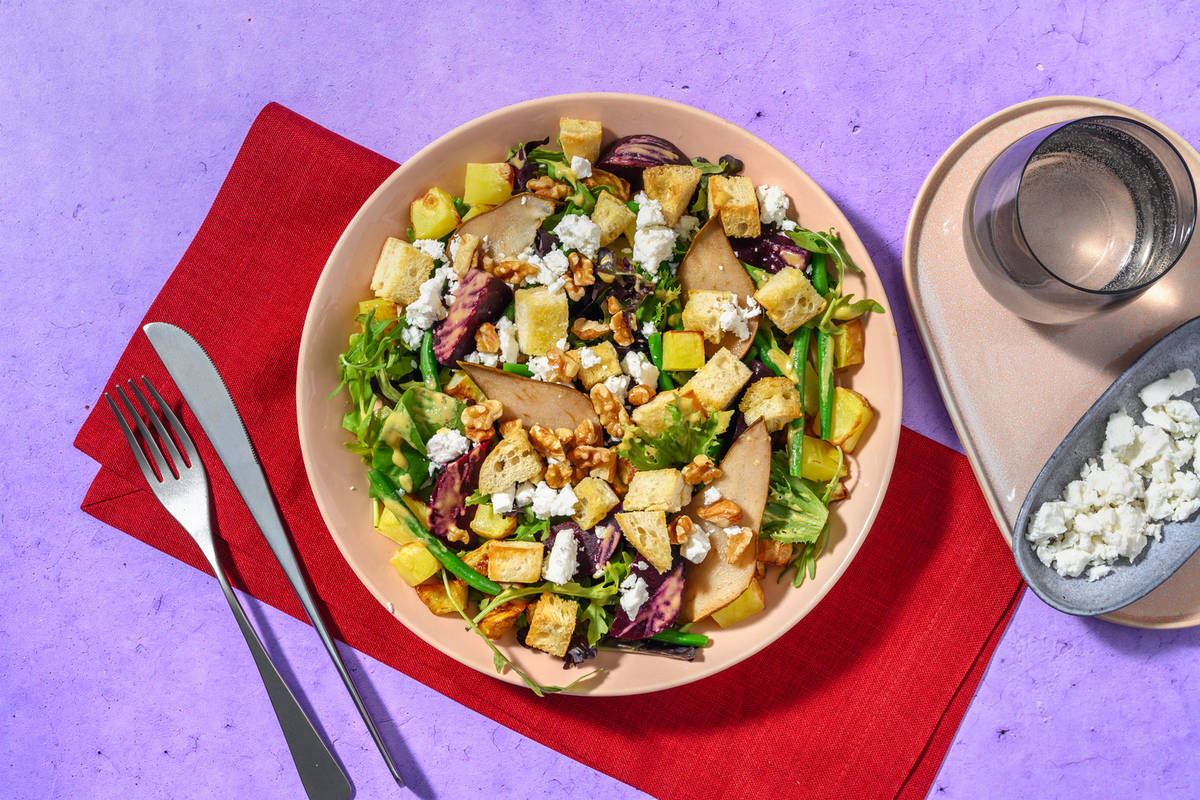 Roasted Pear, Beetroot & Greek Style Cheese Salad