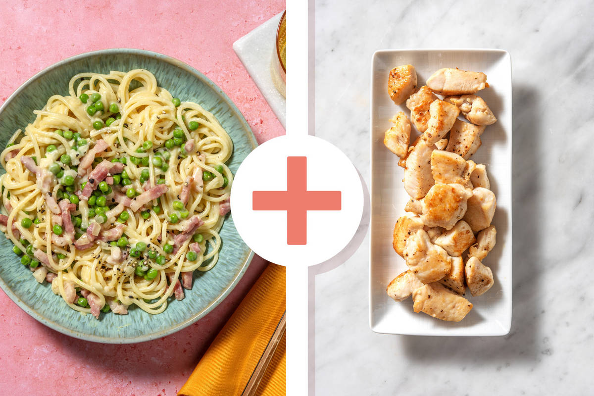 Creamy Truffled Bacon, Chicken Breast and Pea Spaghetti