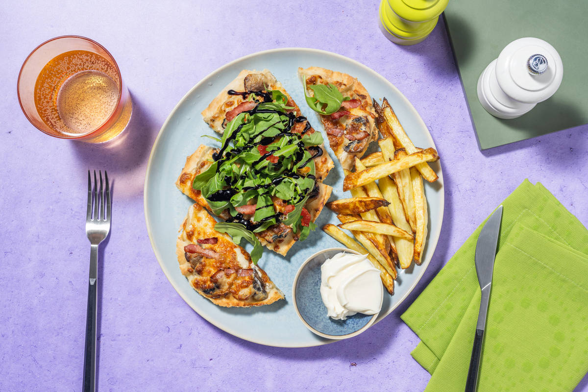 Creamy Truffle Bacon and Mushroom Naanizza