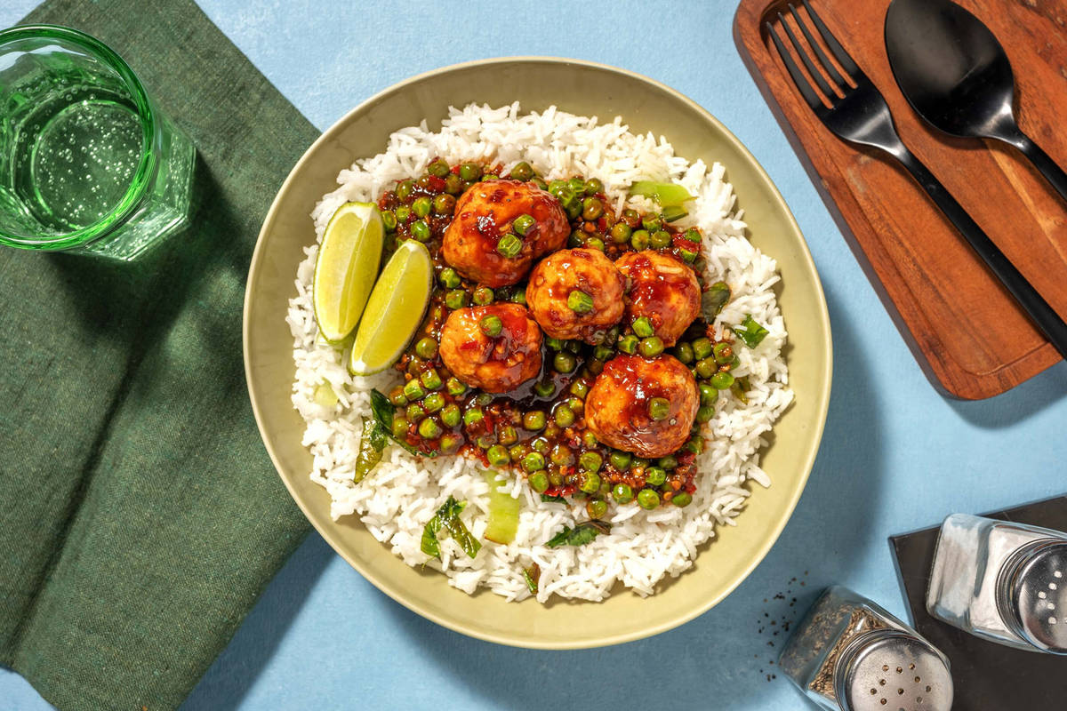 Teriyaki Glazed Pork Meatballs and Rice