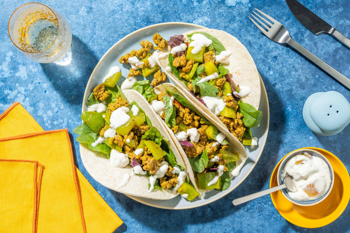 Indian Style Spiced Beef and Pepper Tacos