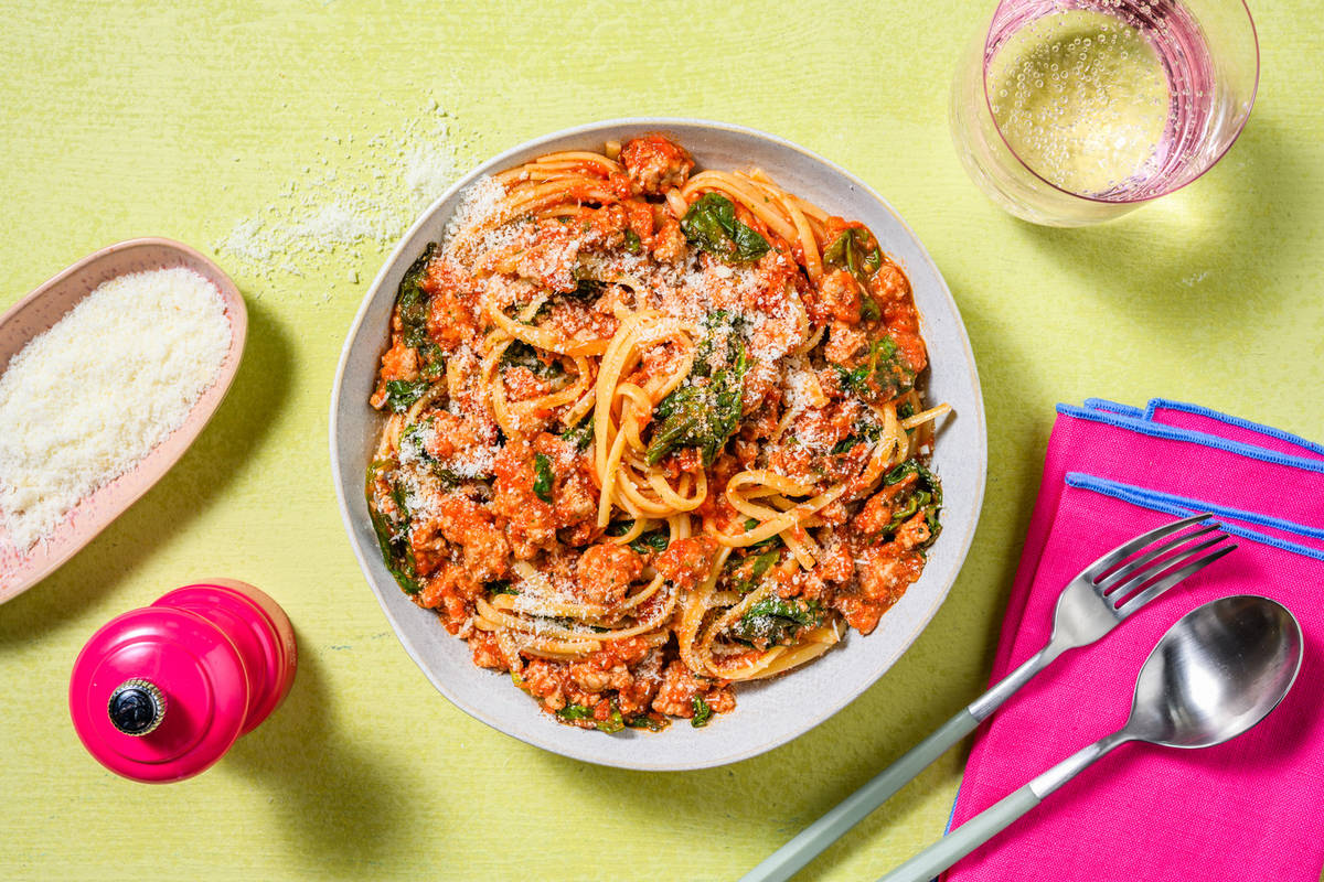 Speedy Herby Sausage and Bacon Linguine