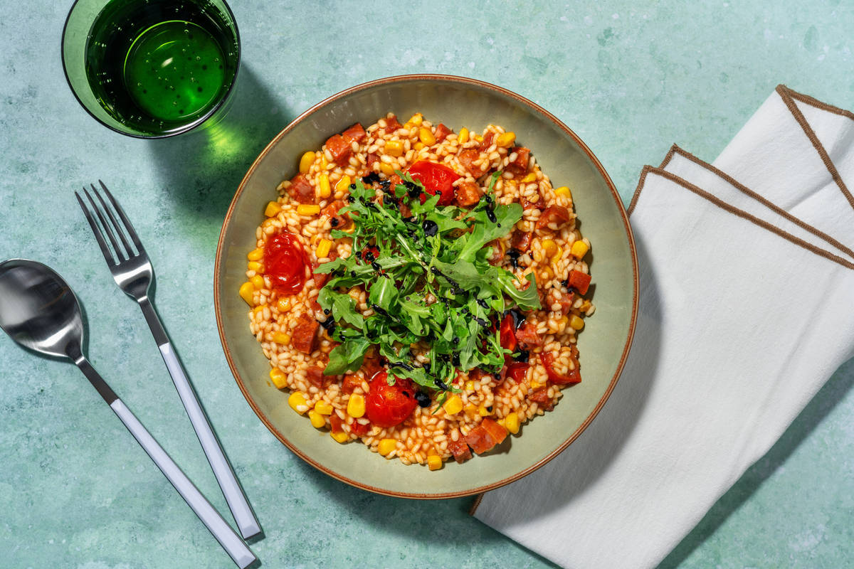 Oven-Baked Chorizo and Sweetcorn Risotto