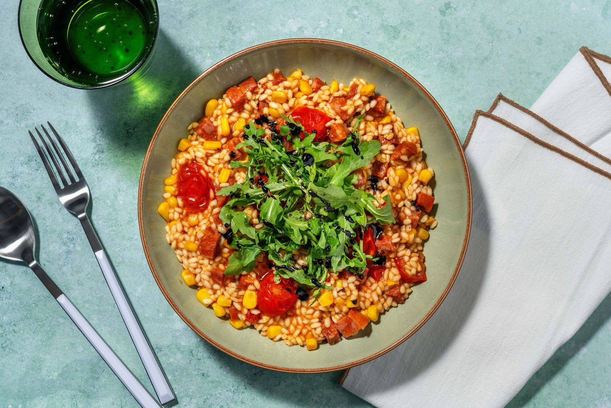 Oven-Baked Chorizo and Sweetcorn Risotto