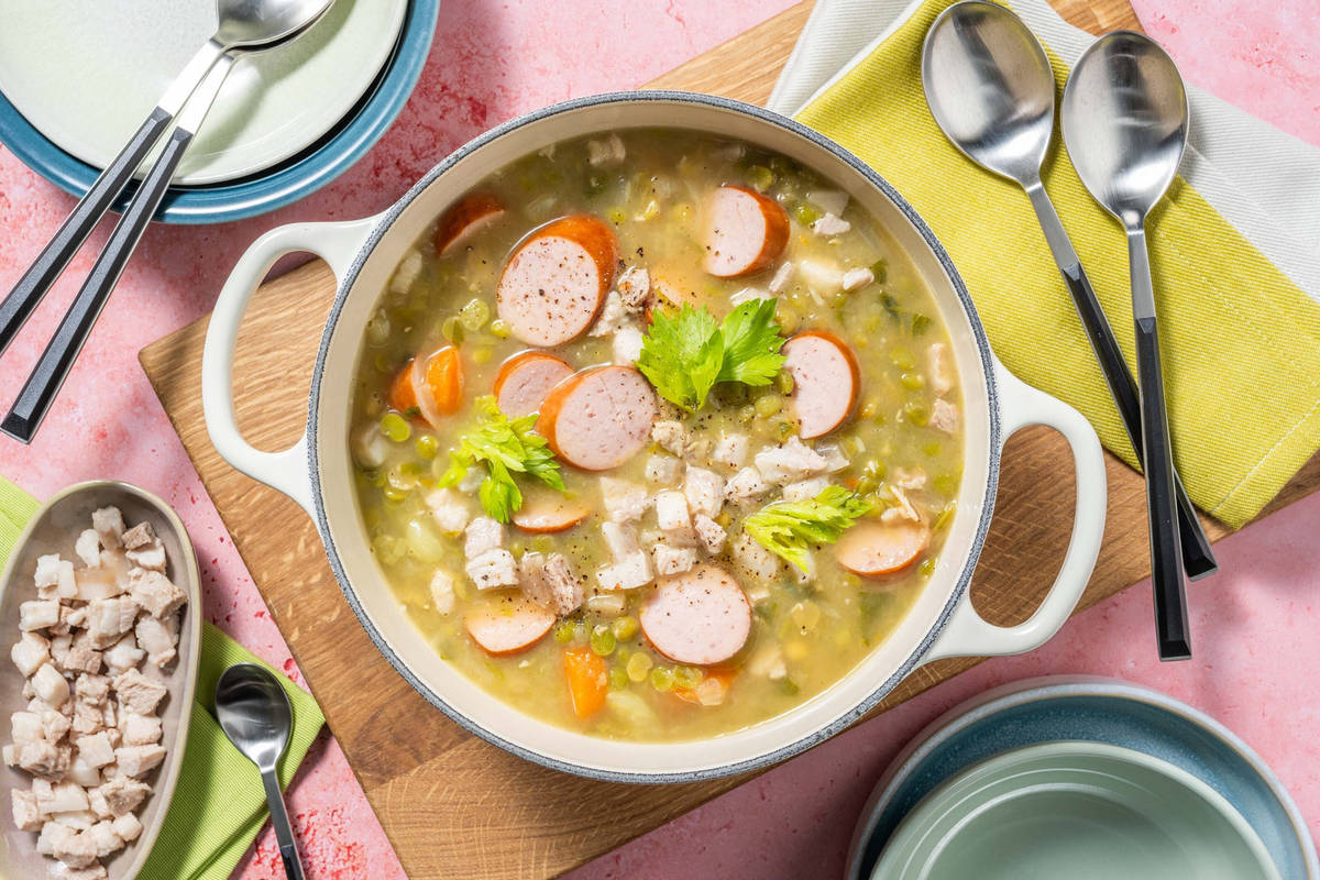 Soupe de pois cassés et saucisse fumée