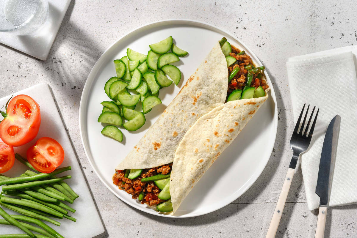 Roti met kipgehakt en sperziebonen