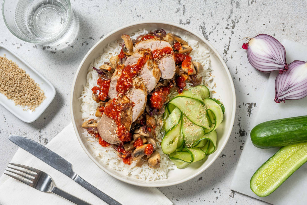 Bowl de riz et filet mignon de porc