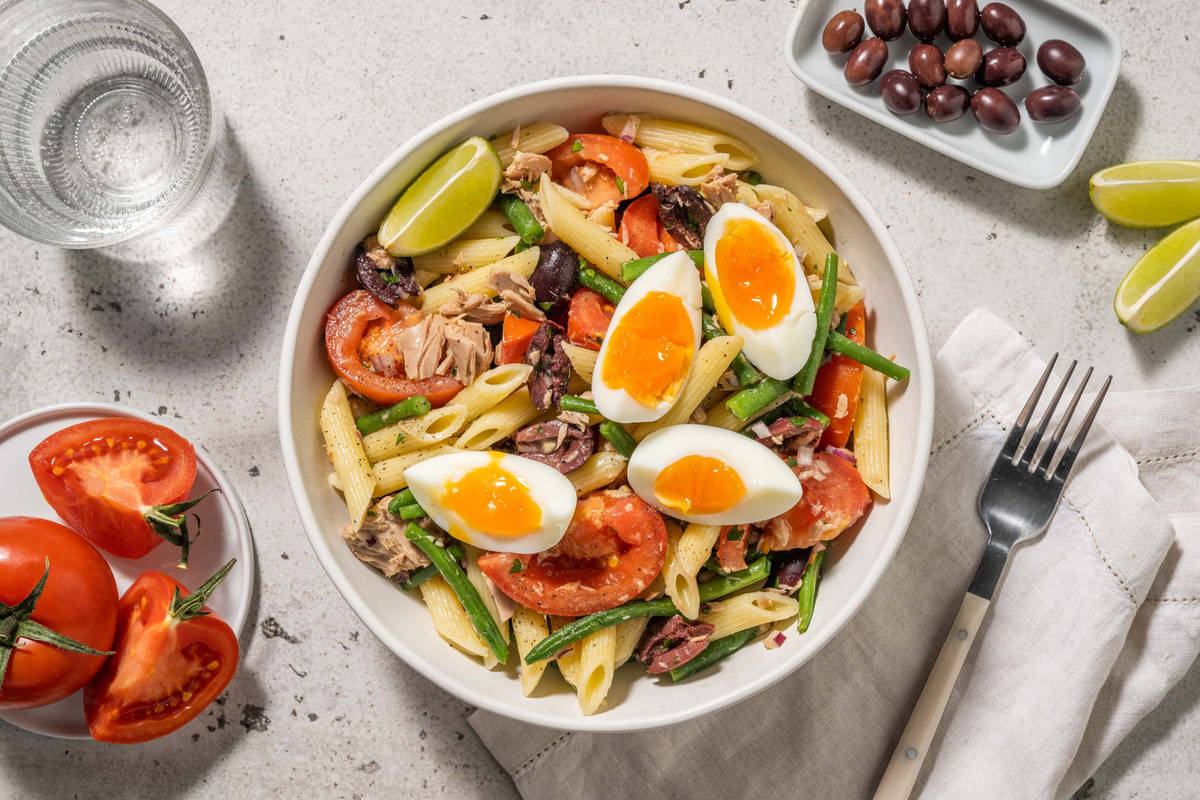 Pasta niçoise met tonijn en sperziebonen