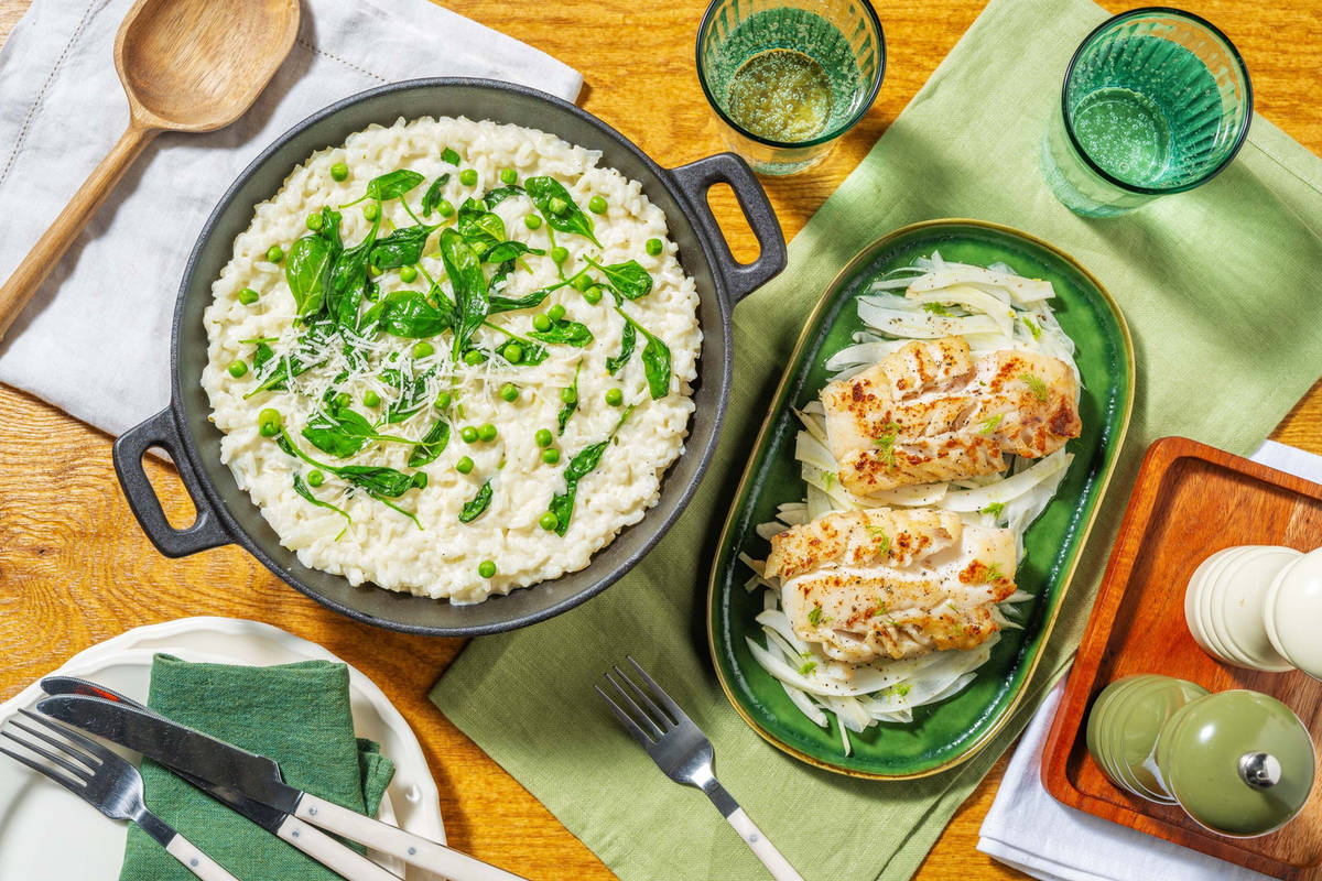 Frisse risotto met kabeljauwfilet en citroentijm