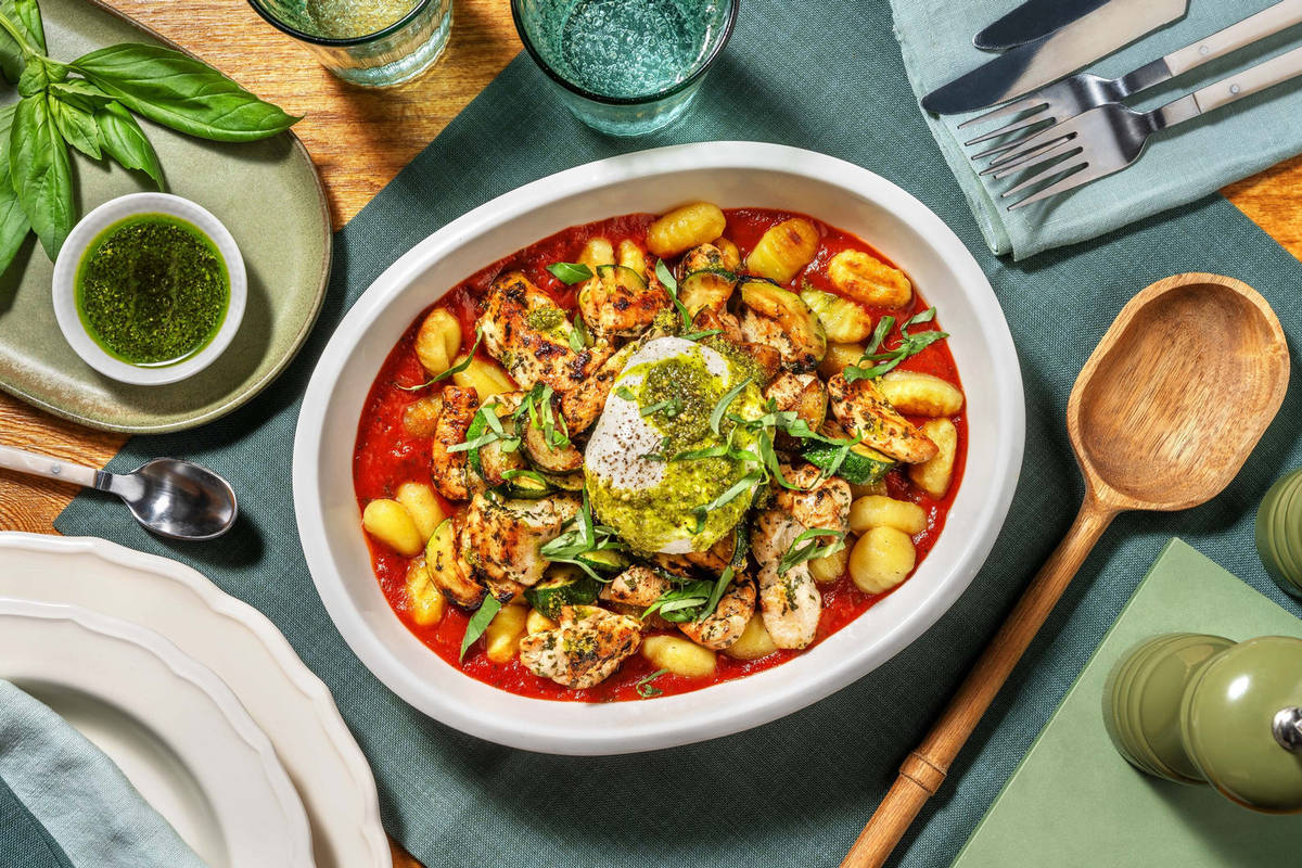 Gnocchi au four et émincés de poulet mariné