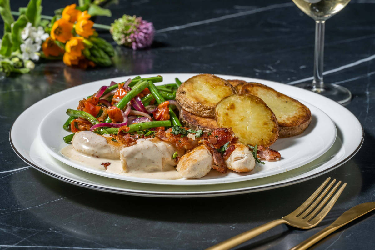 Aiguillettes de poulet et lard en sauce crémeuse au parmesan