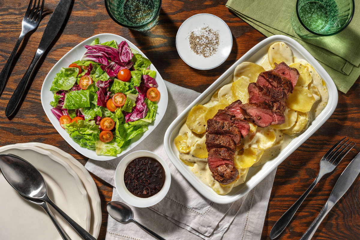 Hertenbiefstuk met aardappelgratin