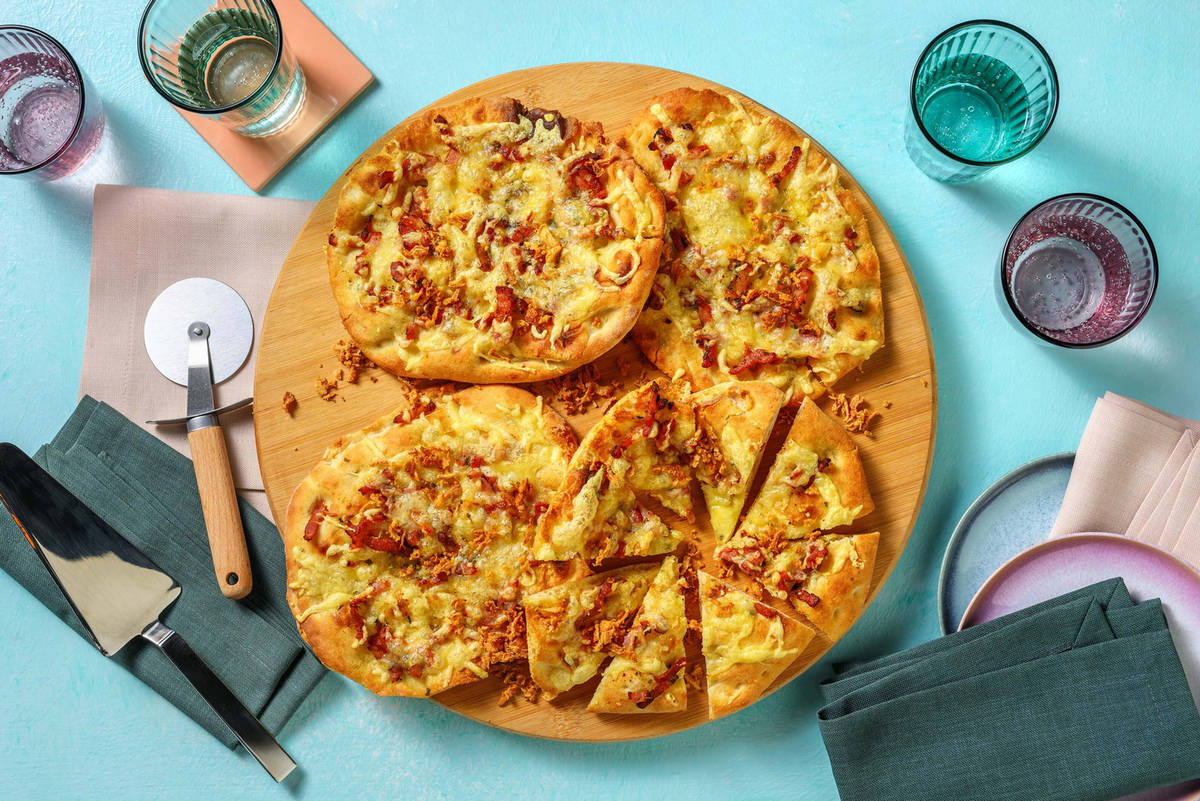 Cheddar & Bacon Topped Garlic Flatbreads