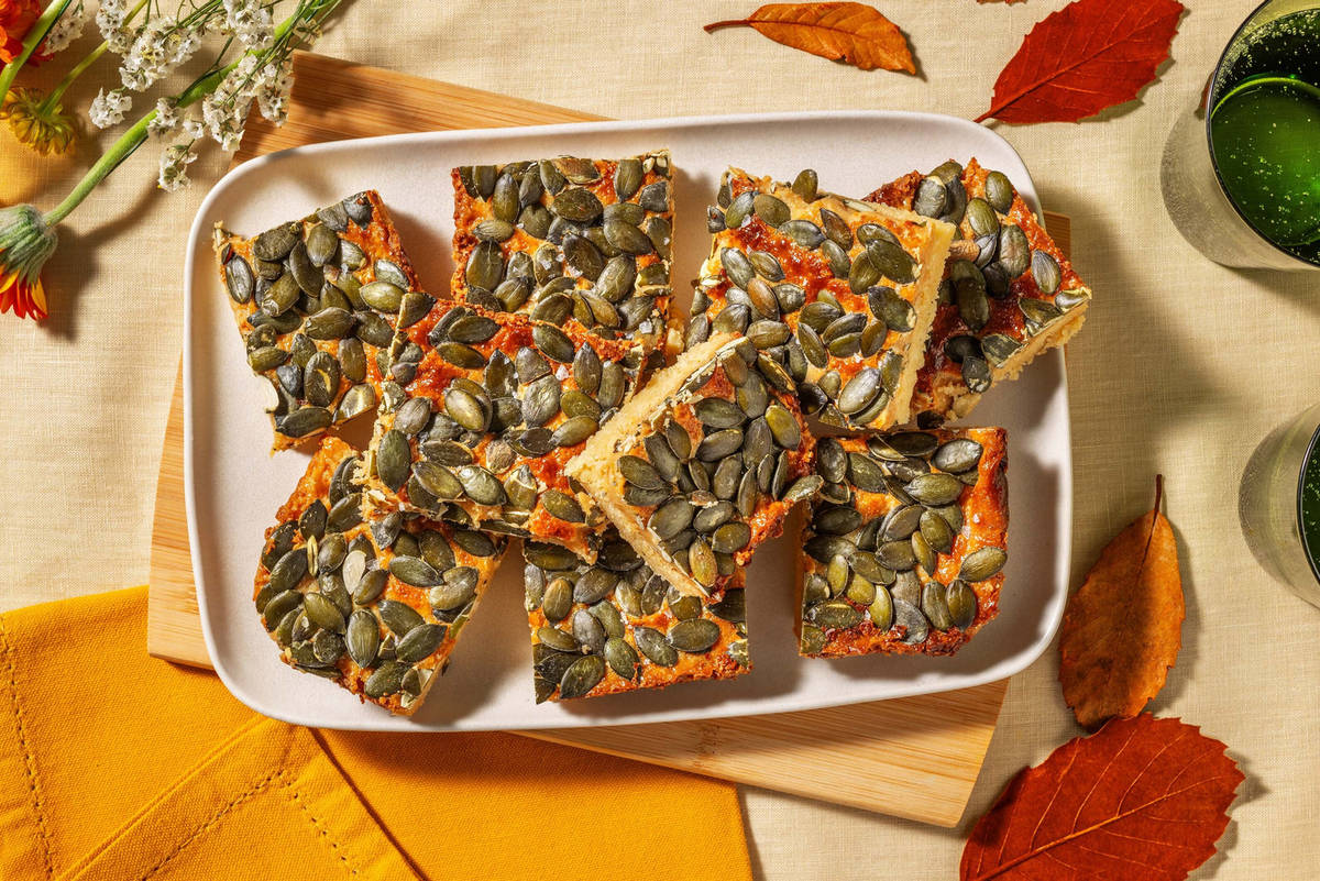 Sweet and Salty Caramel-Pumpkin Seed Bars