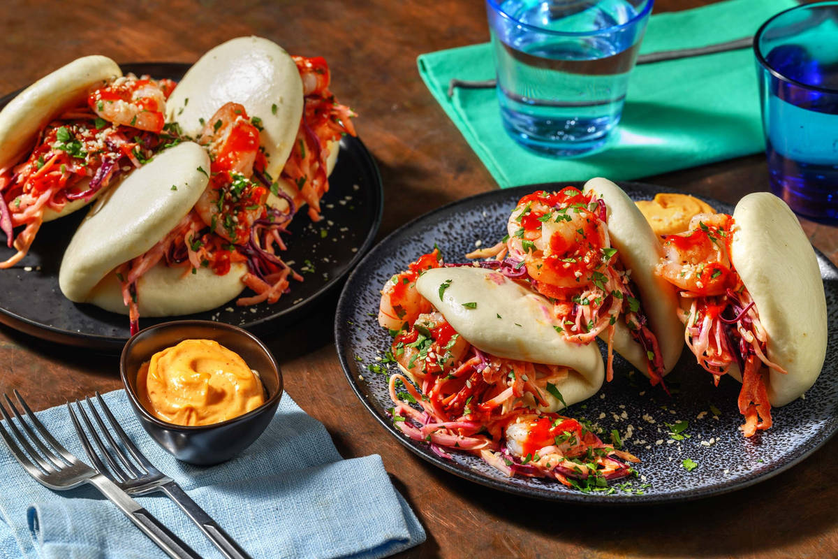 Shrimp Bao Buns with Coleslaw
