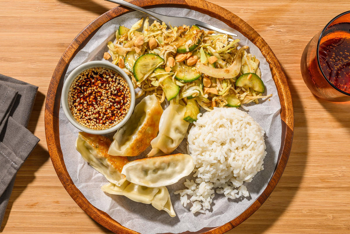 Pandestegt gyoza- og majsrisbowl