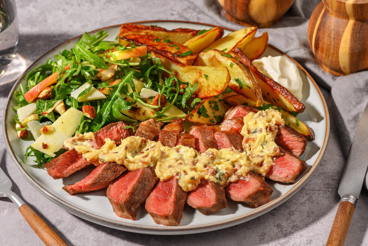 Biff og karamellisert sjalottløksmør