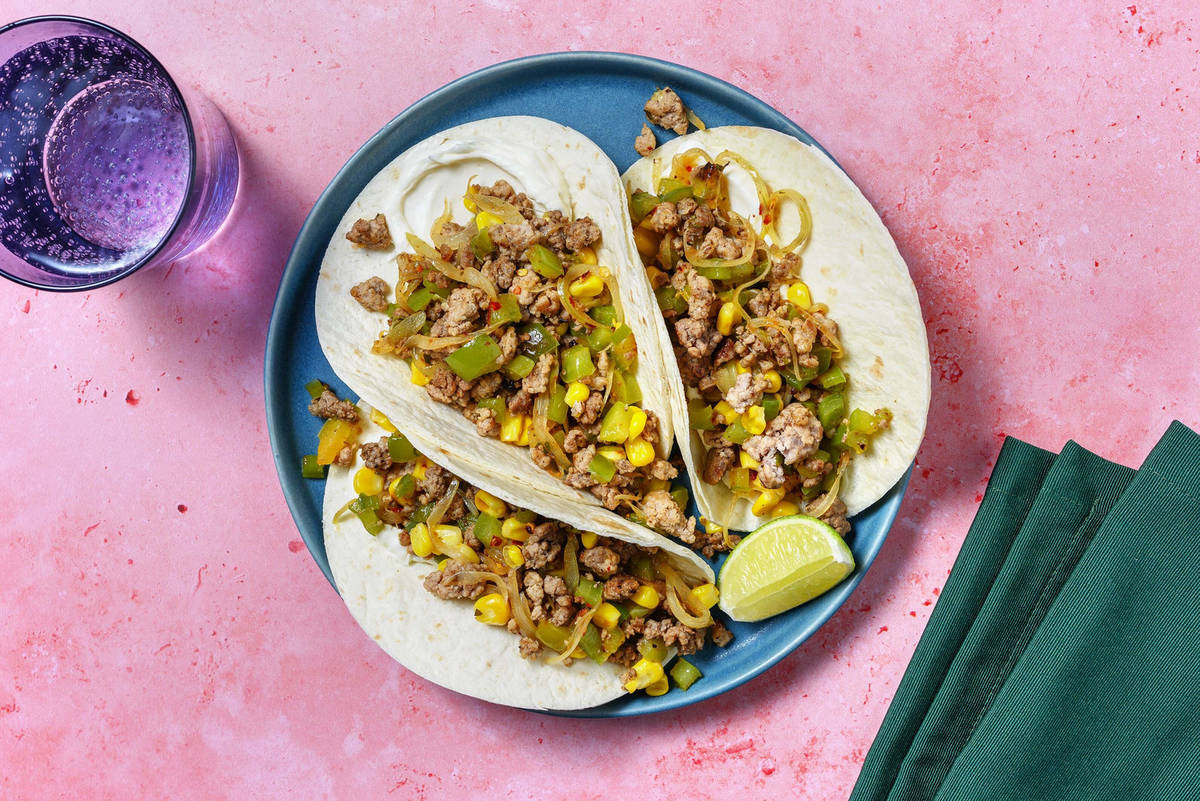 Tacos tex-mex di carne e peperoni