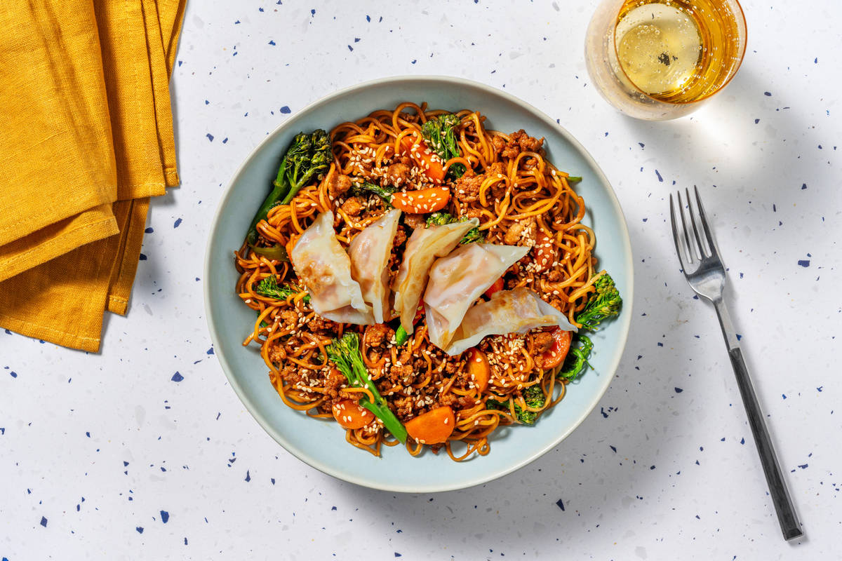 Honey Sesame Beef & Pork and Veggie Gyoza Stir-Fry