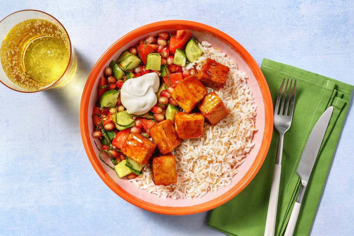 Indisk abrikosglaseret tofu