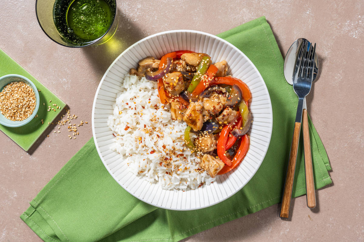 Extra de pollo teriyaki con verduras salteadas