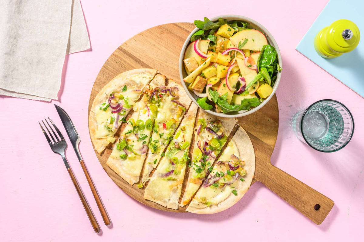 Flammkuchen met prei en mozzarella