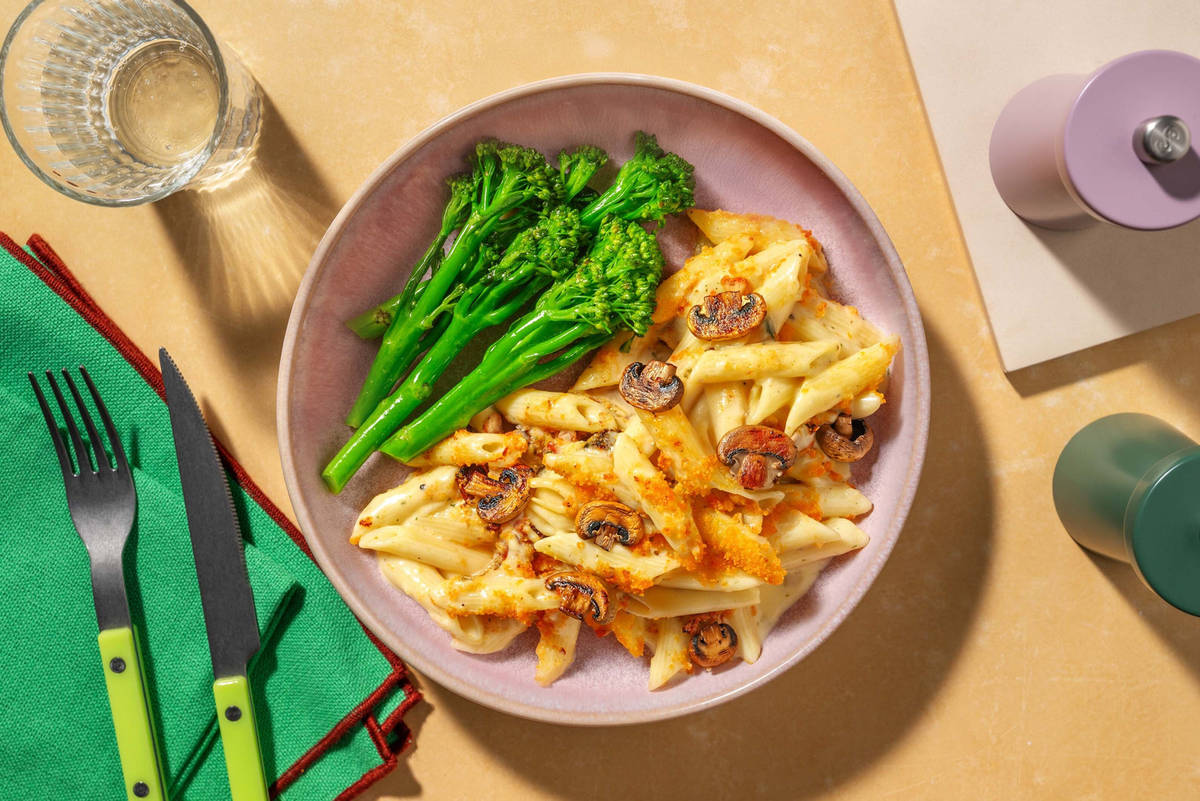 Breadcrumbed Baked Mushroom Penne 