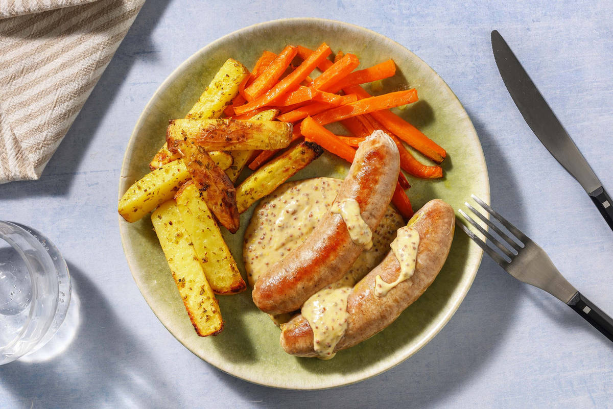 Honey Mustard Double Sausages in Mustard Cream Sauce