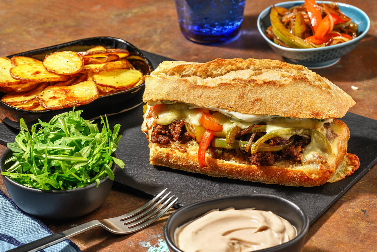 Amerikansk nötfärs- och mozzarellasandwich