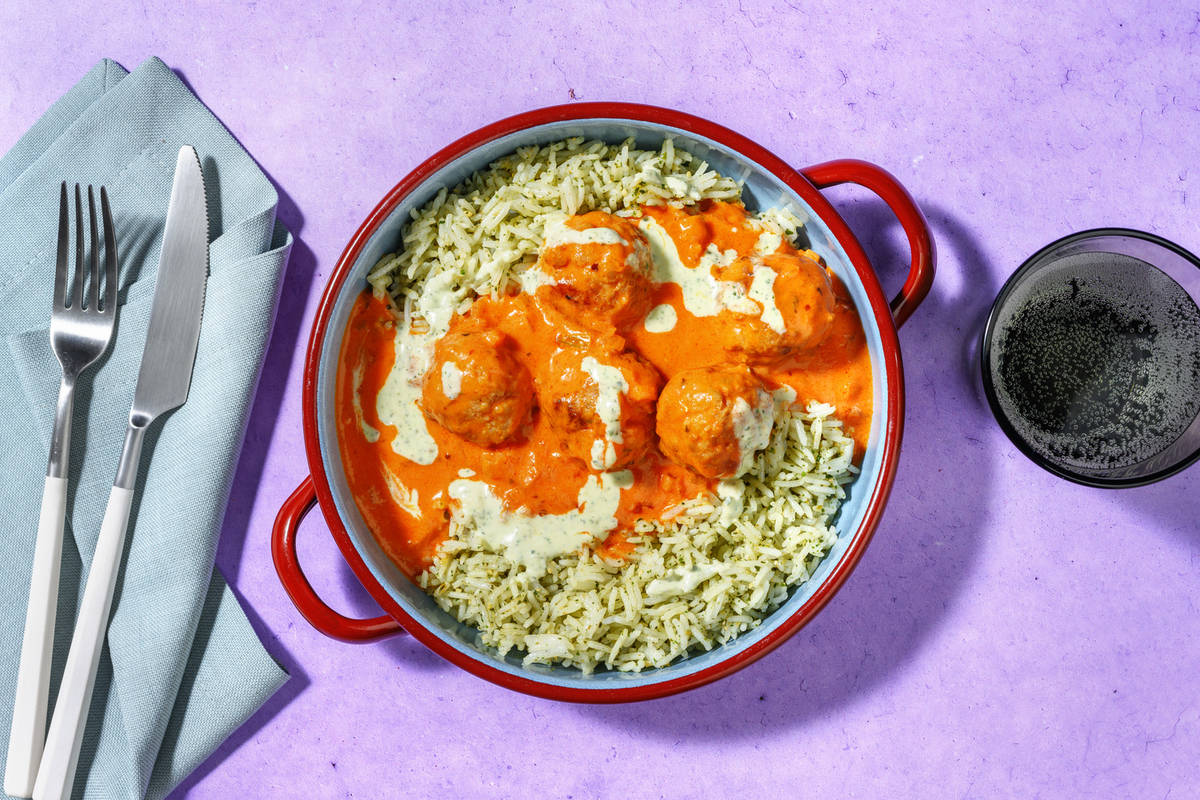 Pork Meatballs and Pesto Rice