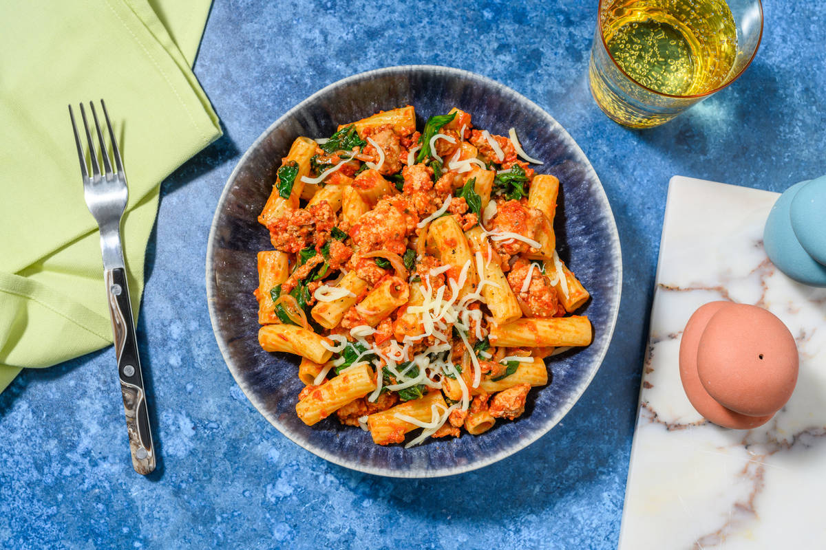 Turkey Rigatoni in Rich Tomato Sauce
