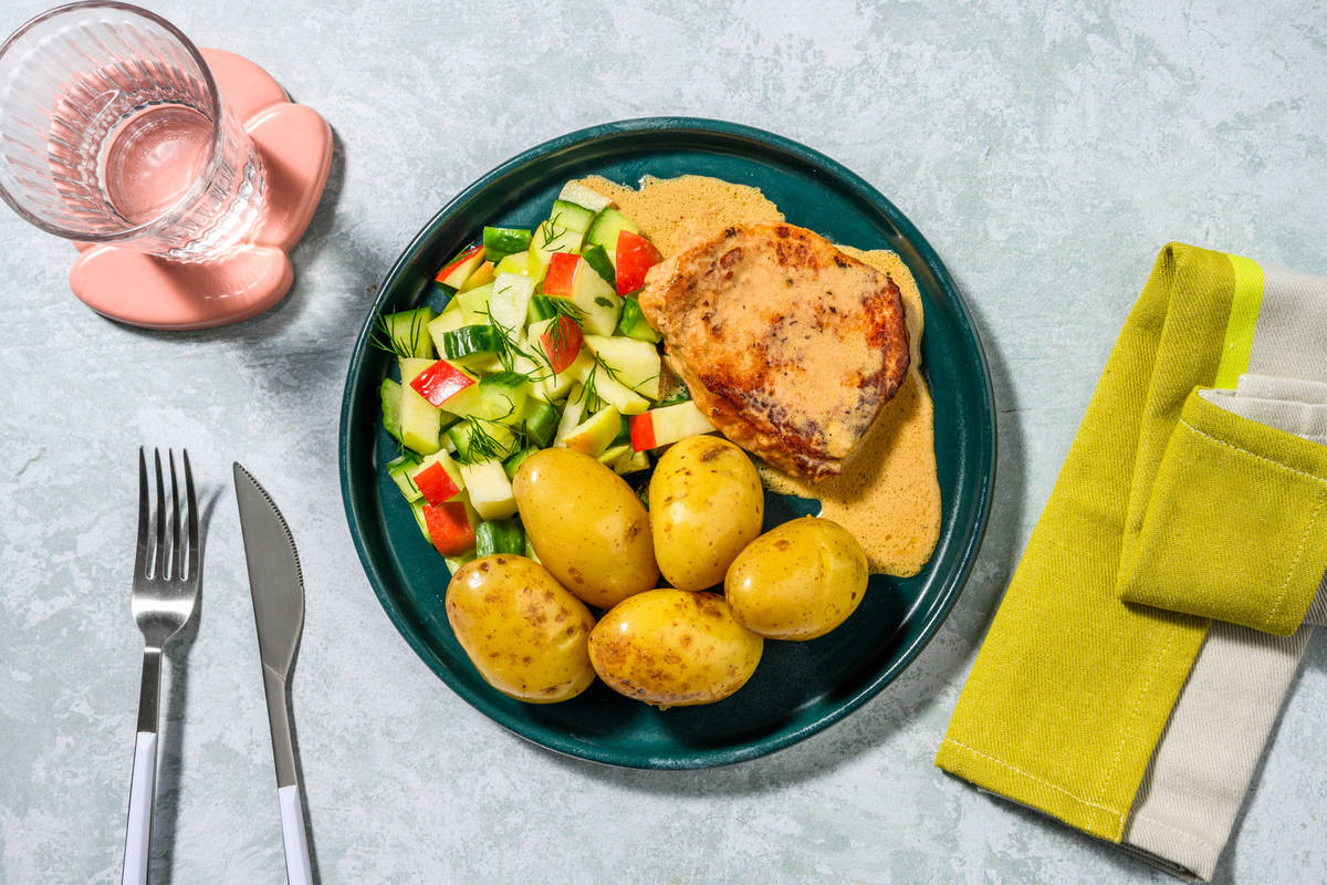 Fläskkotlett i krämig citronpepparsås