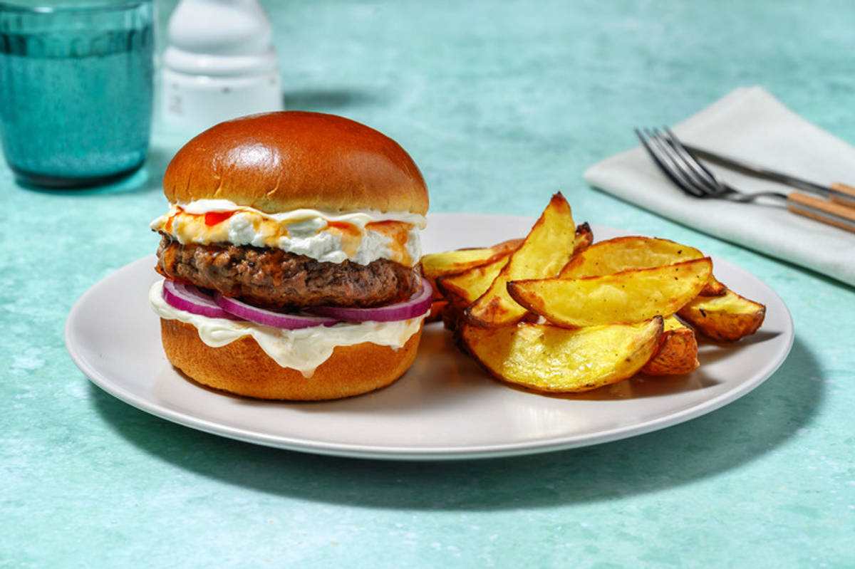 Lean Beef  and Goat's Cheese Burgers with Ballymaloe Relish