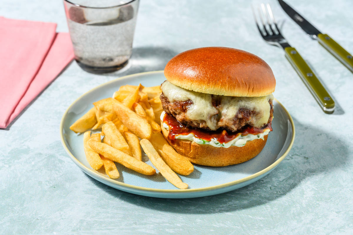 Pork Cheeseburger and Tomato Relish