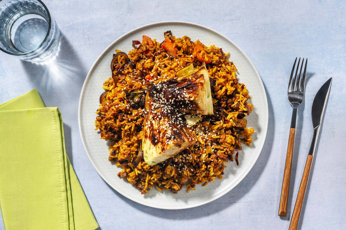 Roerbak met vegetarisch gehakt en zoete Aziatische saus