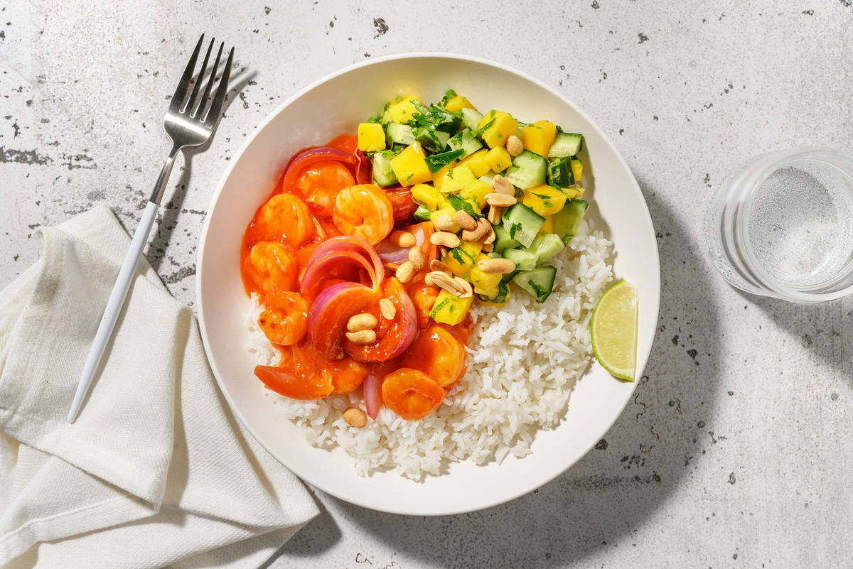Glaserad räkbowl på karibiskt vis med extra lax