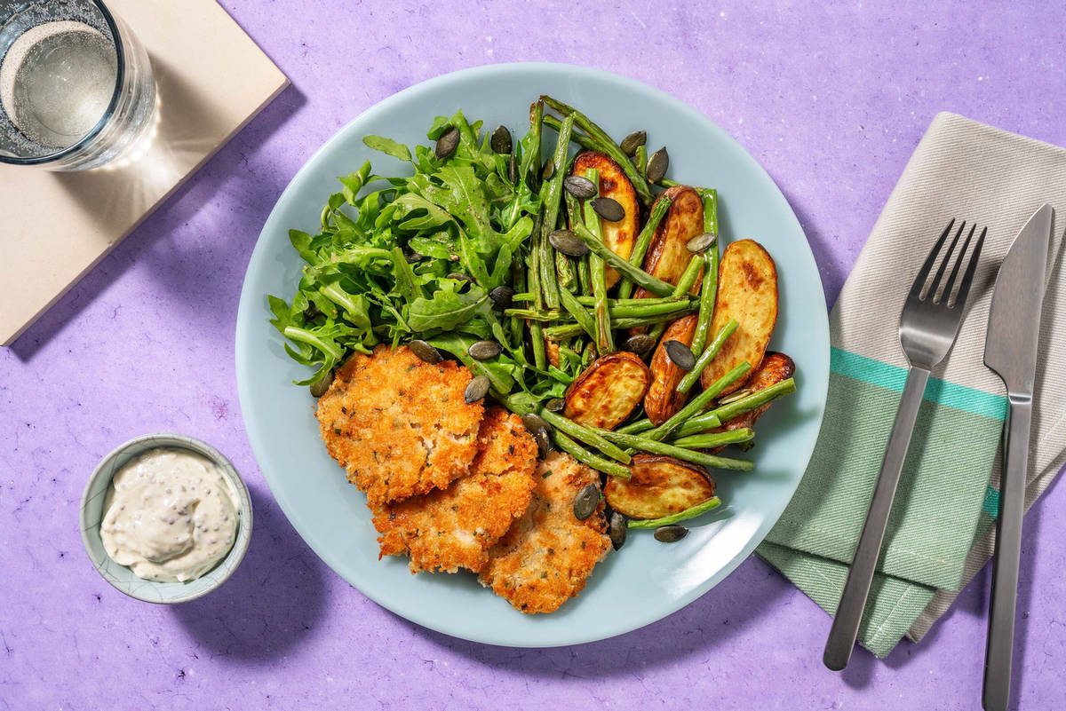 Gyldenstegte gedeost- og bønne-croquetter med prosciutto