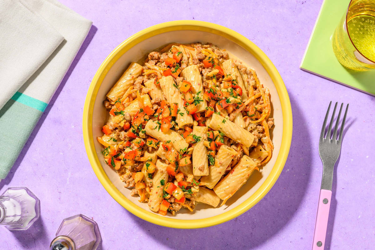 Karibisk vegofärs och rigatoni