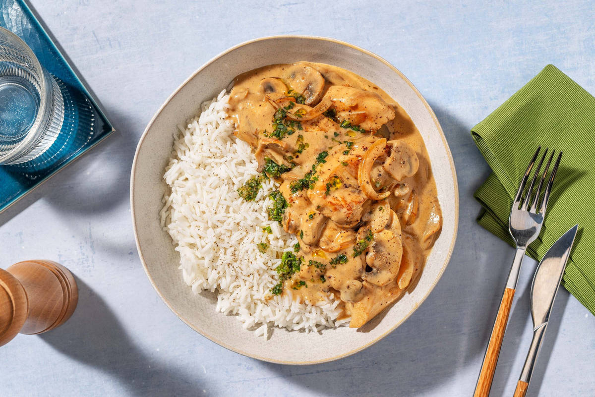 Kjapp kylling- og soppgryte