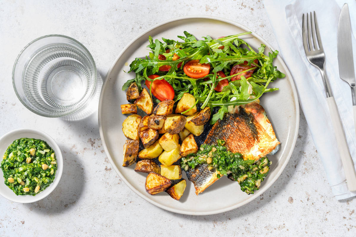 Pan-Fried Basa and Walnut Parsley Pesto